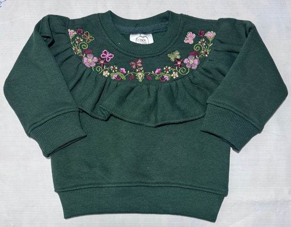 Flower embroidered -sweat shirt