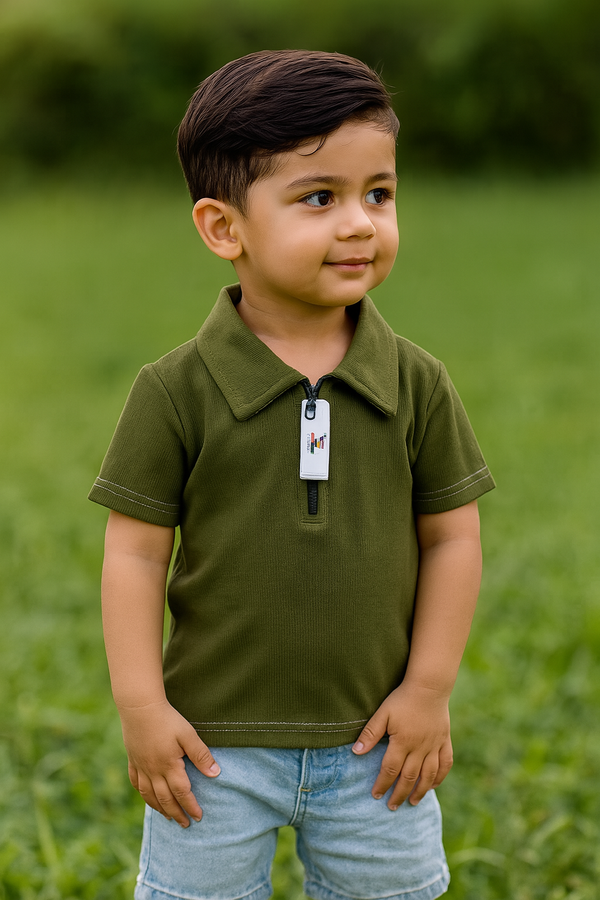 Olive green half zipp summer-shirt