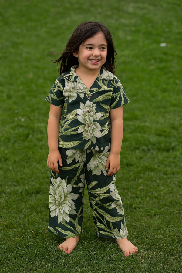 Green allover leaf printed-Tracksuit