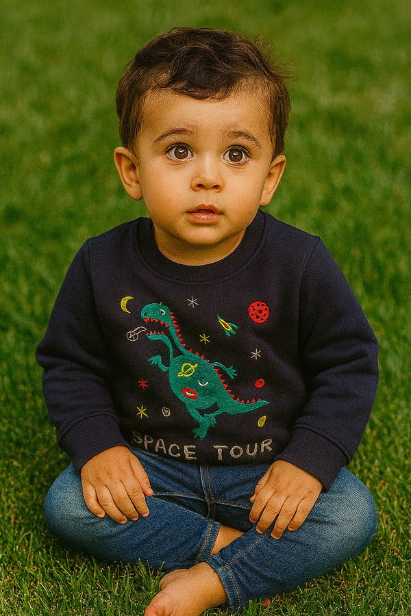 Blue dino embroier winter-sweat shirt
