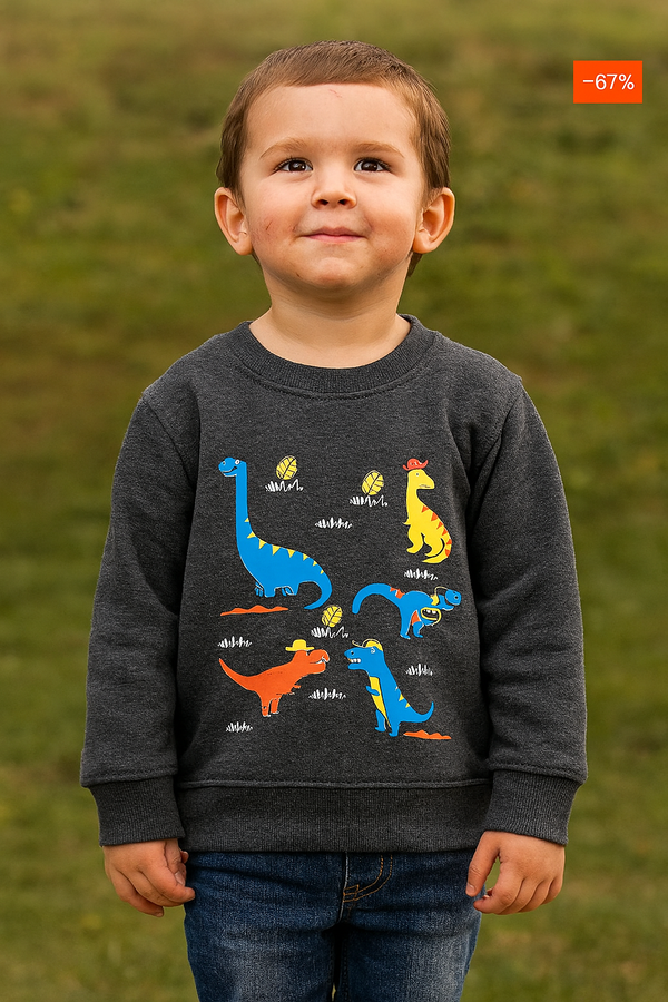 Dark grey dino printed winter-sweat shirt