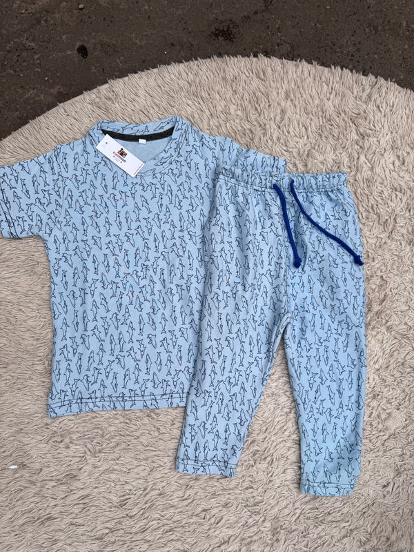 Sky blue fish printed-Tracksuit