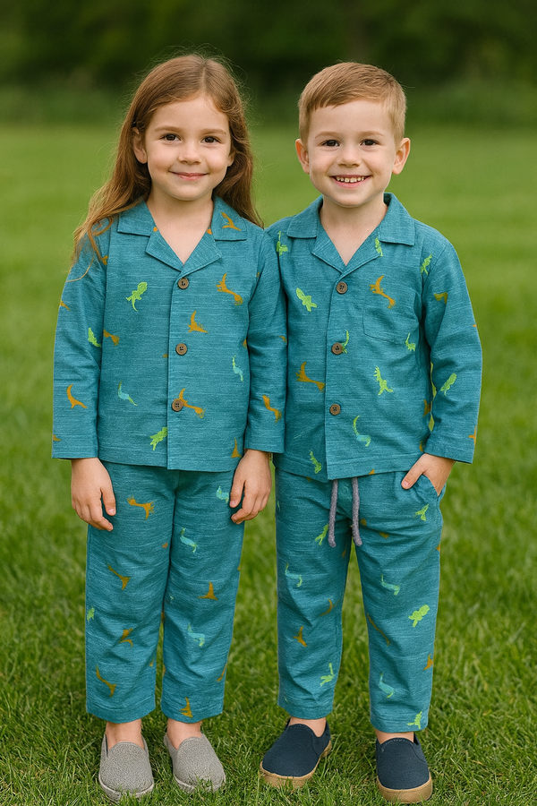 Blue Dino Allover printed-Tracksuit