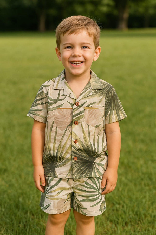 Mud leaf printed-shortsuit