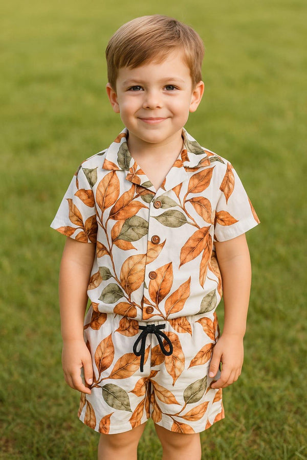 White flower allover-shortsuit