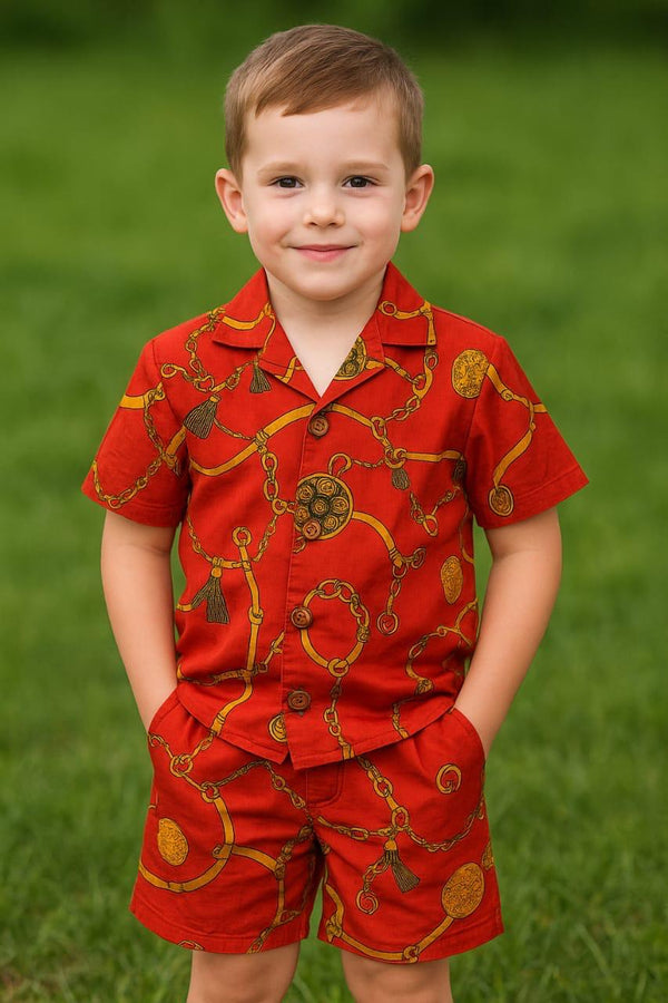 Orange allover printed Summer-Shortsuit