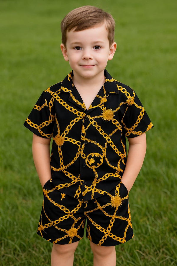 Black allover printed -Shortsuit